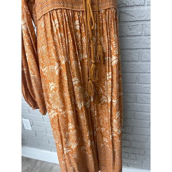 NWT R. Vivimos Boho Tie Front Tassel Balloon Sleeve Ankle Dress Size S - Picture 6 of 13